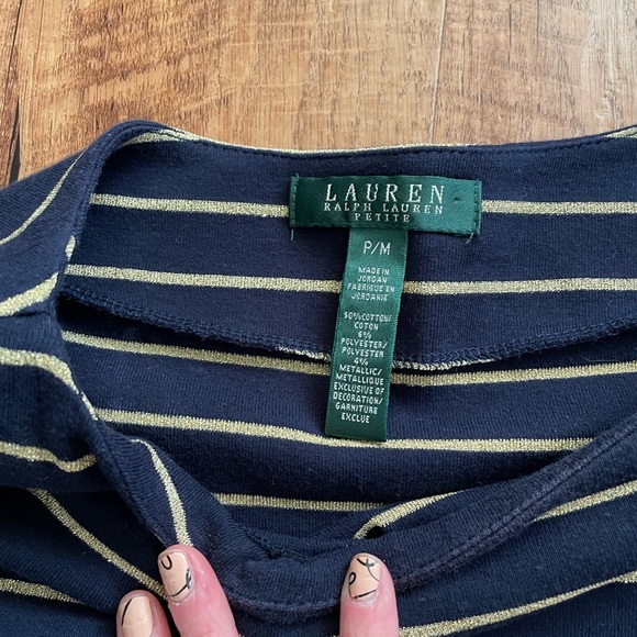 Lauren Ralph Lauren 3/4 Sleeves Navy and Gold Shirt - Picture 6 of 11